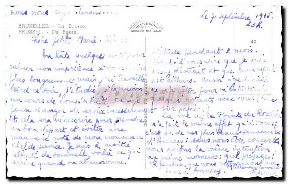 ब्रुसेल्स में प्लेस डी ला बॉर्स — नैओक्लासिक बिल्डिंग के फासेड के दृश्य — प्रकाशक कूलिन्स नैट. जूल्स, संख्या 42 - पीछे