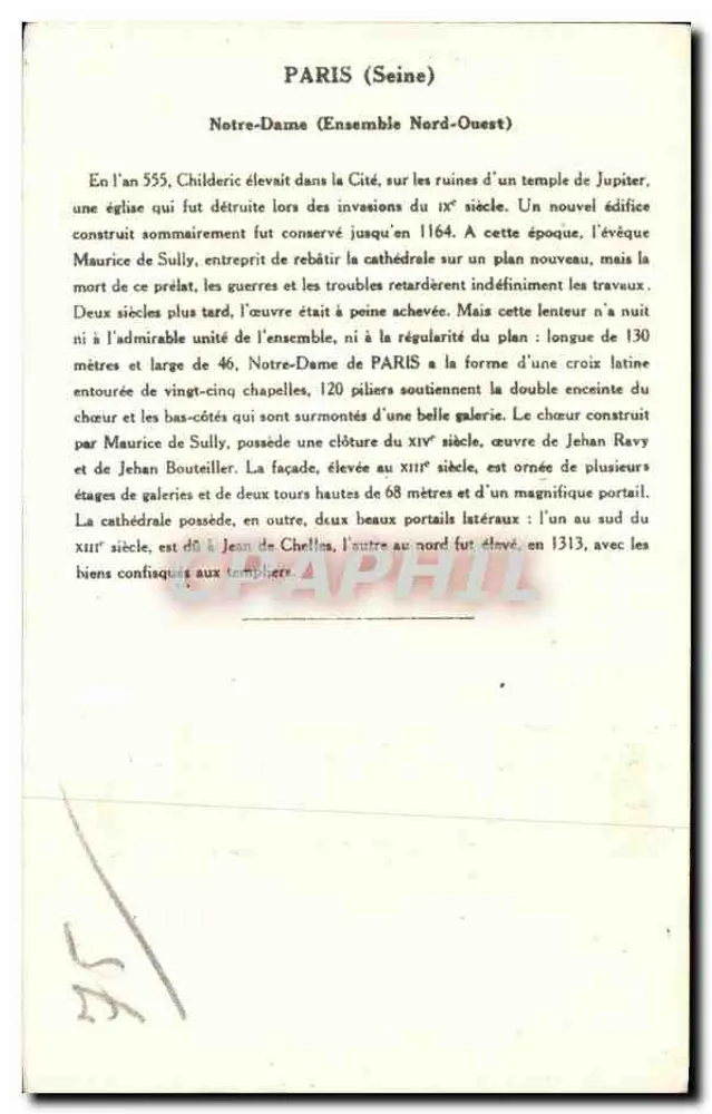Catedral de Nossa Senhora de Paris (Seine) — Conjunto Noroeste — 4ª Série — Coleção Kolarsine e Solução Pautaubege - Verso