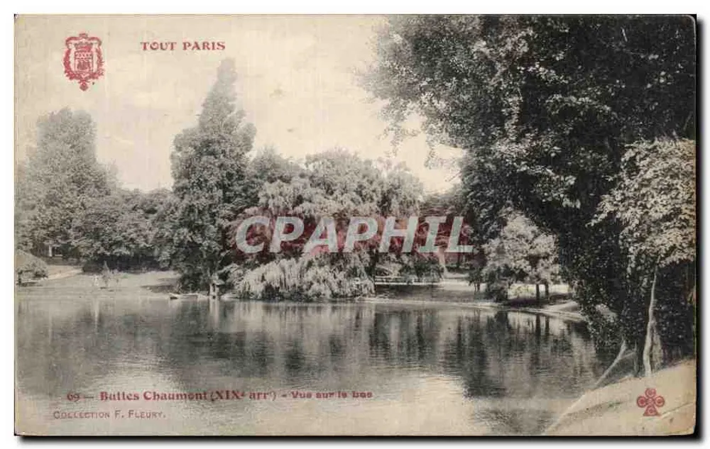 Buttes Chaumont (19. Arrondissement) — Ansicht des Sees — Das ganze Paris, Sammlung F. Fleury, n° 69 - Vorderseite