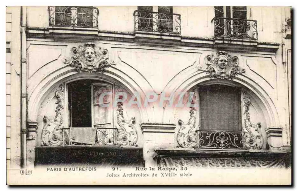 Paris von einst — Schöne Archivolten des 18. Jahrhunderts — Rue la Harpe, 35 — E. Le Dolex, Paris - Vorderseite
