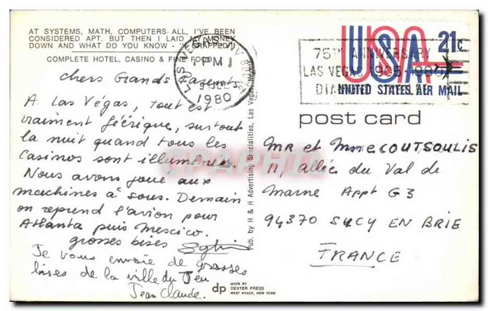 Macaco desesperado no cassino — Golden Gate Hotel & Casino — editor Dexter Press, New York - Verso