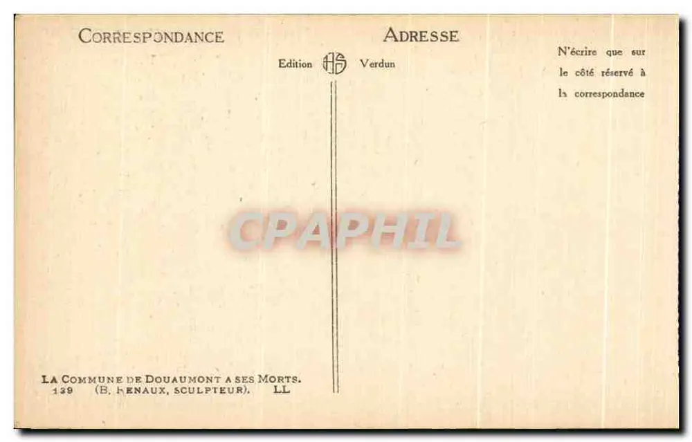 Monumento aos mortos da Comuna de Douaumont — editor Verdun, n° 129 - Verso