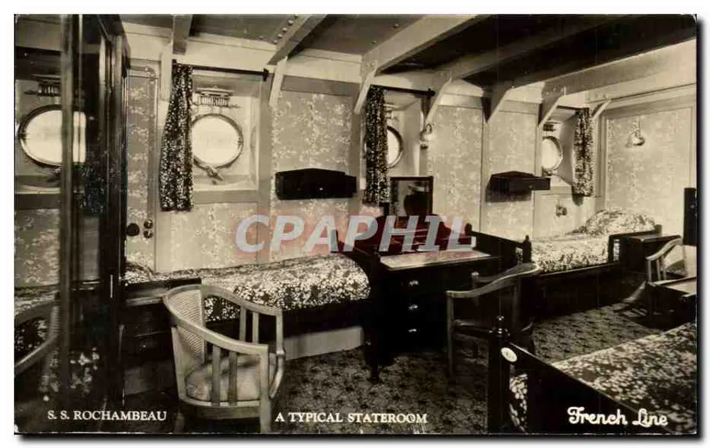 S.S. ROCHAMBEAU — A TYPICAL STATEROOM — French Line - Vorderseite