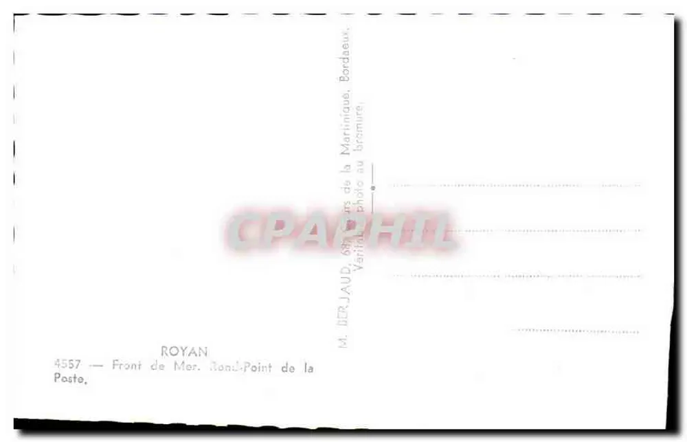 Rond-Point da Correios — Royan — Frente ao Mar — Editor M. IERJAUD, Bord de Mer, Martinique - Verso