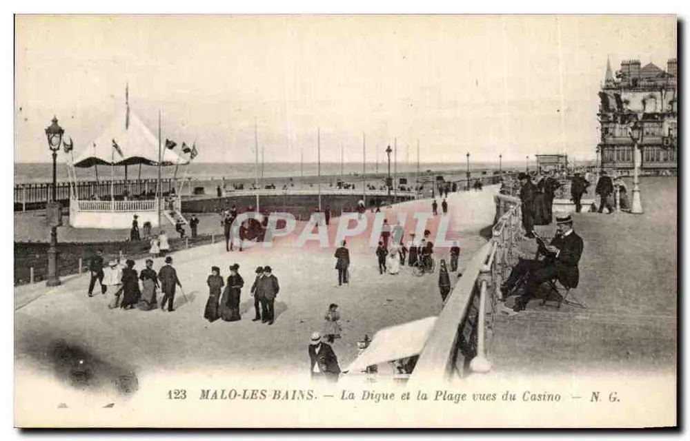 Malo-les-Bains — Die Digue und die Strandpromenade vom Casino aus gesehen — N.G. — Nr. 123 - Vorderseite