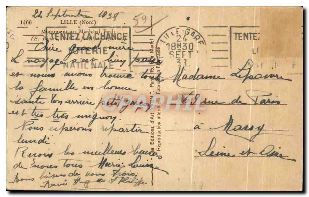 Denkmal für den Marschall Foch — Lille (Nord) — Éditions d'Art Maréchal Foch - Rückseite