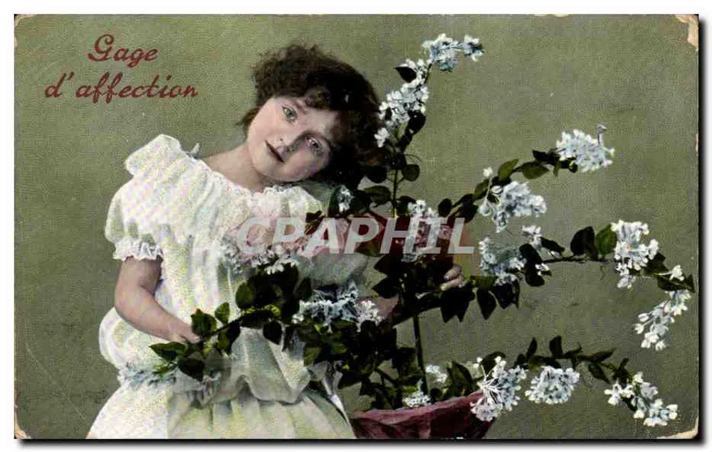 Fille tenant un bouquet de fleurs — Gage d'affection — éditeur E.M.P. n° 2062 - Frente