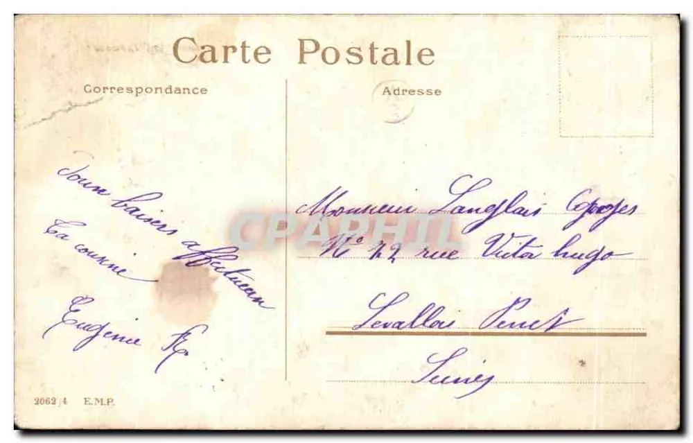 Fille tenant un bouquet de fleurs — Gage d'affection — éditeur E.M.P. n° 2062 - Verso