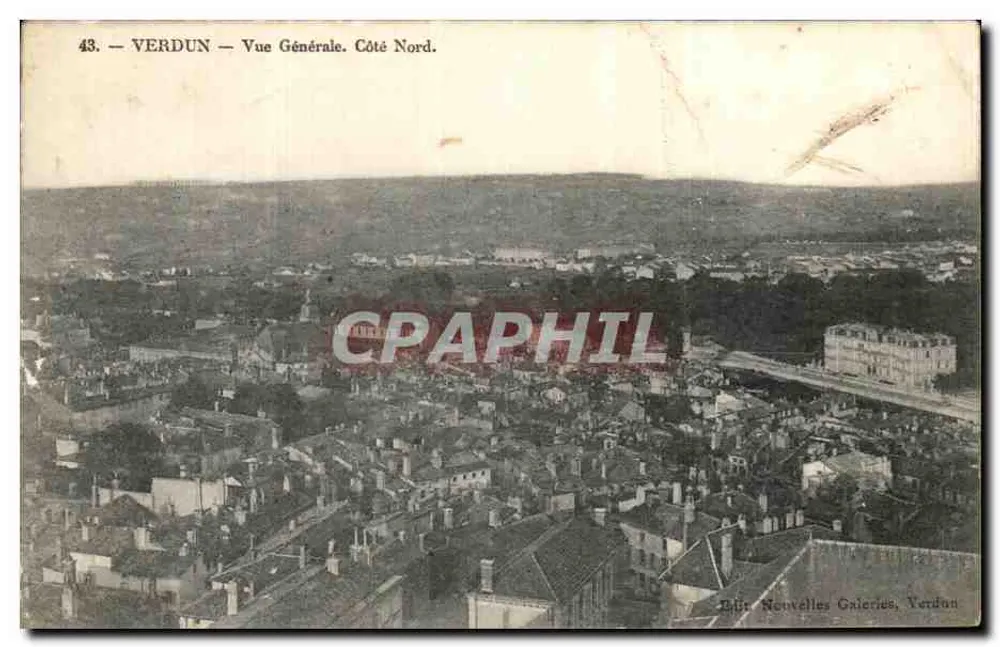 Verdun — Vue Générale. Côté Nord. — Éditeur : Bât. Nouvelles Galeries, Verdun. N° 43. - Frente