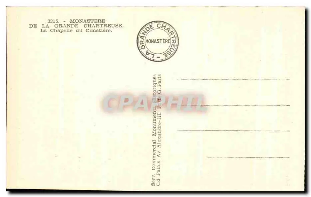 Kapelle des Friedhofes — Kloster der Grande Chartreuse — Verlag P. G. Paris - Rückseite