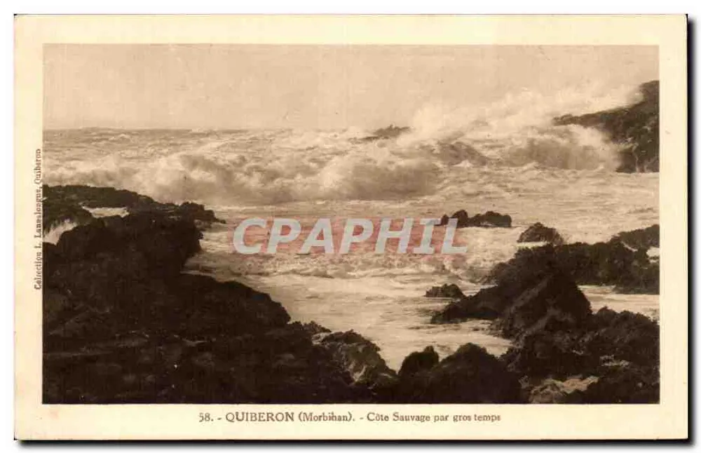 Quiberon (Morbihan) — Costa Selvaggia in tempo brutto — Collezione L. Lamaison, Guilhermo, n°58 - Recto