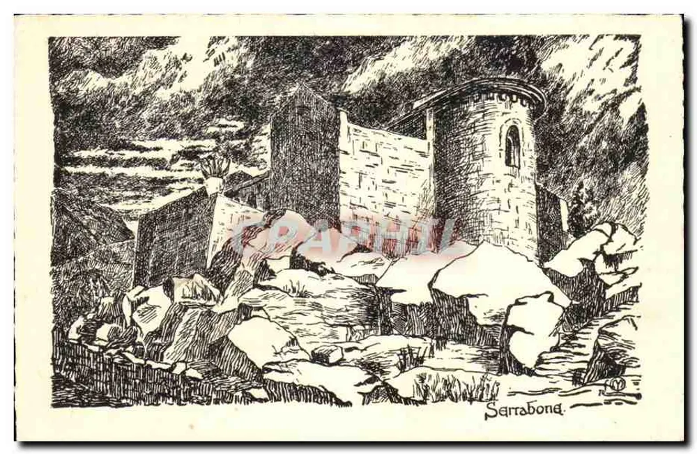 Sarrabone — Zrujnowany zamok — rysunek podpisany P. de Sarrabone - Awers