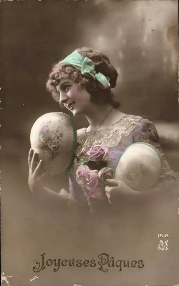 Junge Frau mit Ostereiern — Frohe Ostern — AN Paris, n° 1518 - Vorderseite