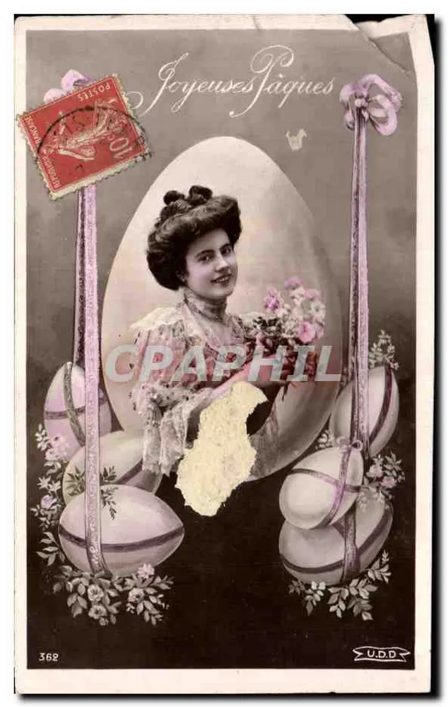 Femme dans un cadre d'œufs de Pâques — éditeur U.D.D. n° 362 - Vorderseite