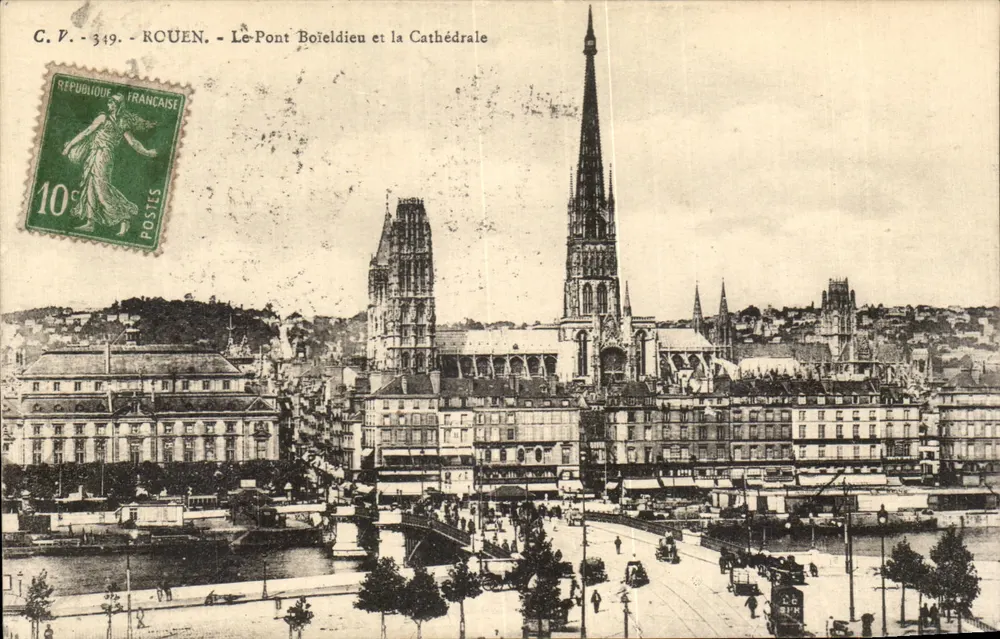 Rouen — Der Pont Boieldieu und die Kathedrale — C.P. 349 - Vorderseite
