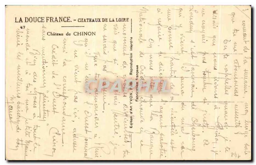 Schloss Chinon — La Douce France — Schlösser der Loire — Édition d'Art Yvon, Frankreich - Rückseite