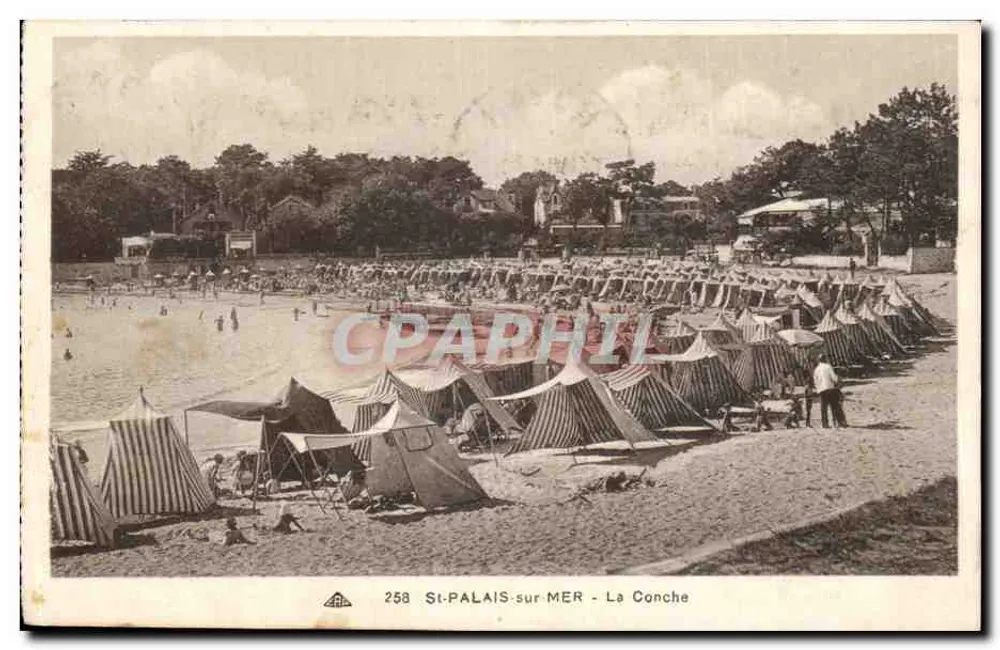 St-Palais-sur-Mer - La Conche — praia com tendas — edição das Nouvelles Galeries - Frente