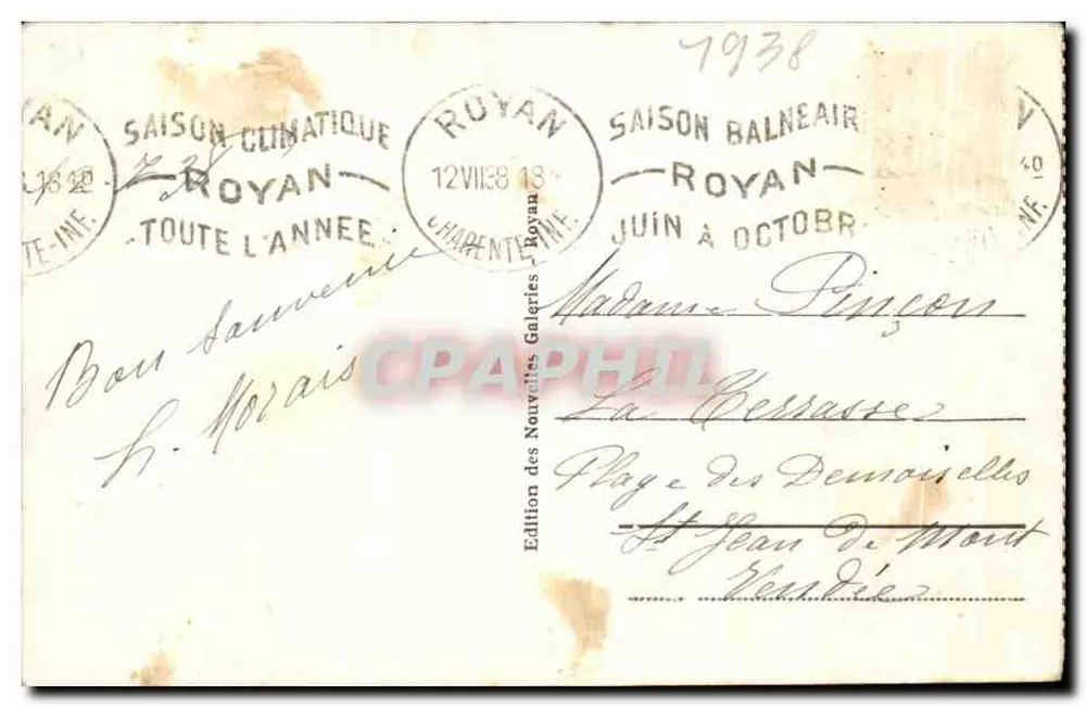 St-Palais-sur-Mer - La Conche — praia com tendas — edição das Nouvelles Galeries - Verso
