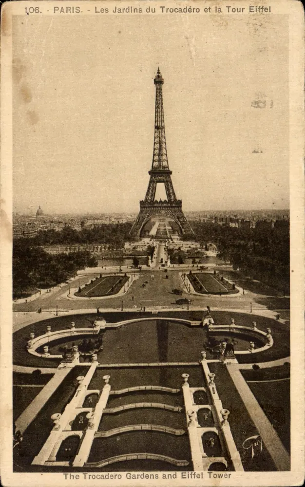 Paris — Die Jardins du Trocadéro und die Eiffelturm — Verlag A. Leconte, Nr. 106 - Vorderseite
