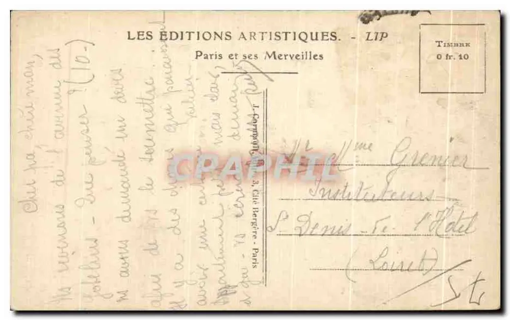 A Torre Eiffel — Paris — Edições Artísticas LIP n°165 - Verso