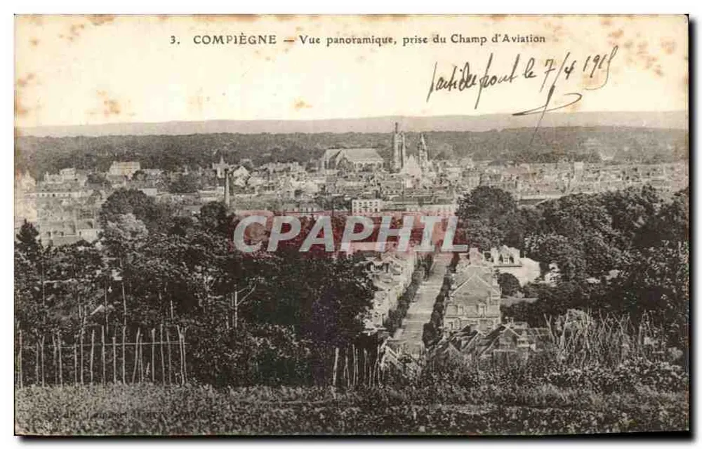 Compiègne — Vista panorâmica tirada do Campo de Aviação — editor desconhecido, n°3 - Frente