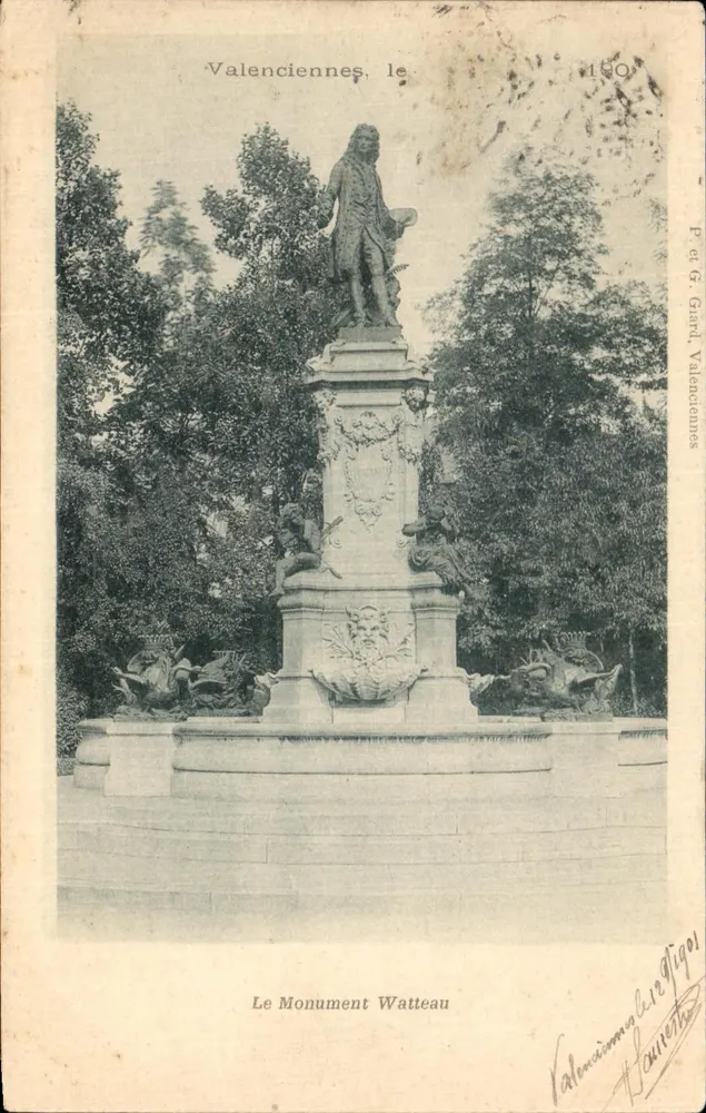 Valenciennes, o Monumento Watteau — editor P. e G. Gard, n° 150 - Frente