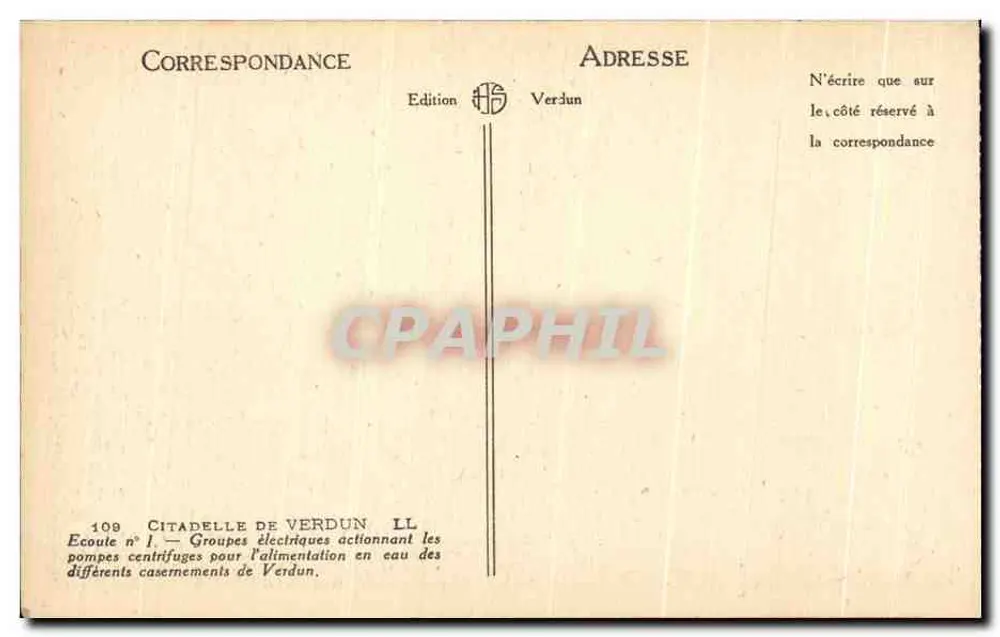 Citadelle de Verdun — Ecoeule n°1 — Grupos elétricos acionando as bombas centrífugas - Verso