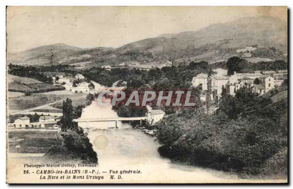 Cambo-les-Bains (B-P.) — Allgemeiner Blick. Die Nive und der Mont Ursuya — Phototypié Marcel Delboy, Bordeaux - Vorderseite