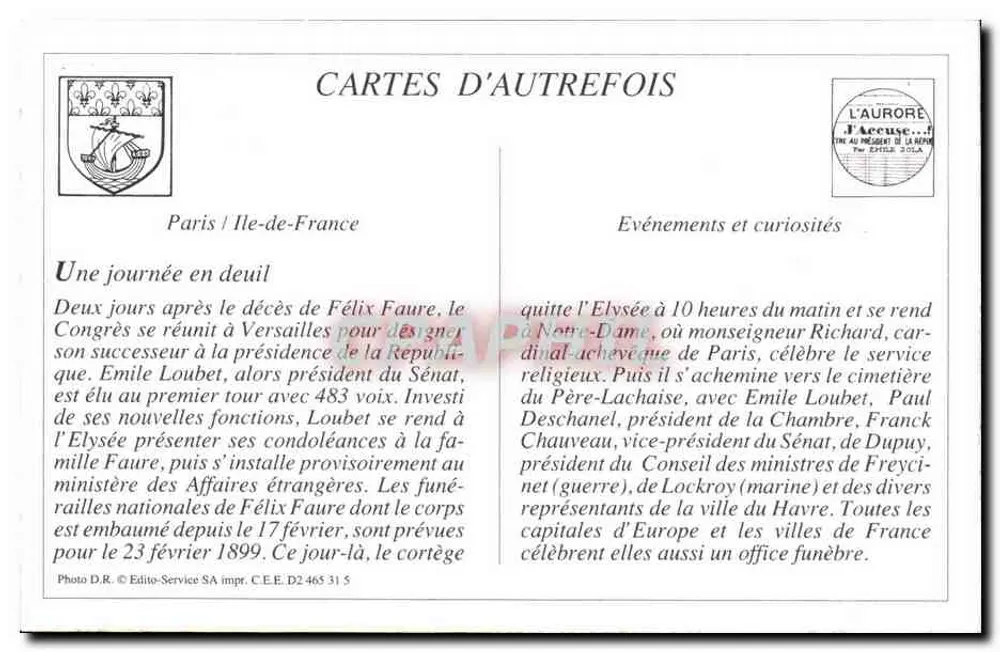 Trauerfeier von Félix Faure — Der Gouverneur von Paris — Édito-Service SA n° D2 465 31 5 - Rückseite