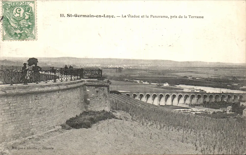 St-Germain-en-Laye — Der Viadukt und das Panorama, aufgenommen von der Terrasse — Marke abgegeben in Abellie - Vorderseite