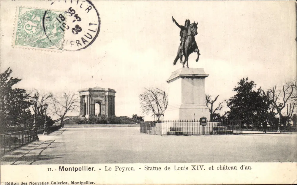 Montpellier - Le Peyrou - Statue des Louis XIV und Wasserbrunnen - Vorderseite