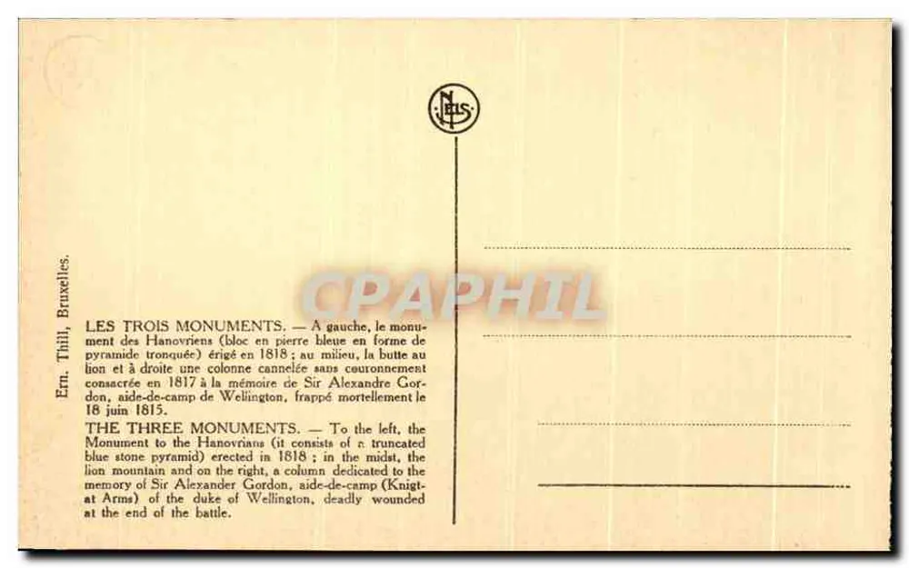 Waterloo — Os Três Monumentos — Editor N. E. S. n° 135 - Verso