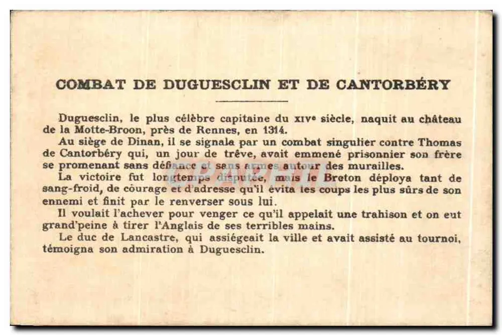 Duguesclin und Thomas de Cantorbéry — Einzelkampf — Verlag nicht sichtbar, Seriennummer nicht lesbar - Rückseite