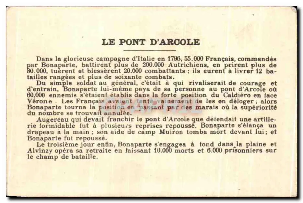 El Puente d'Arcole — Batalla de 1796 — Ediciones de la Tarjeta Postal Antigua - Reverso