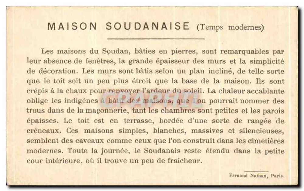 Casa Soudanesa (Tempos modernos) — Fernand Nathan, Paris - Verso