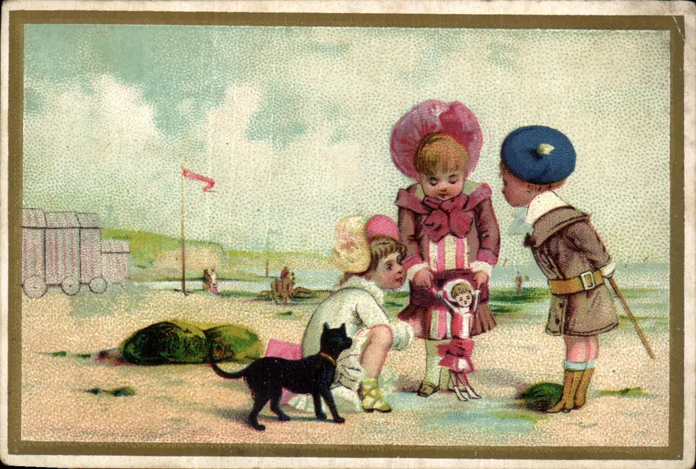 Kinder spielen am Strand — Werbung für Chatelaine-Nähte — Th. Dupuy und Söhne, Paris - Vorderseite