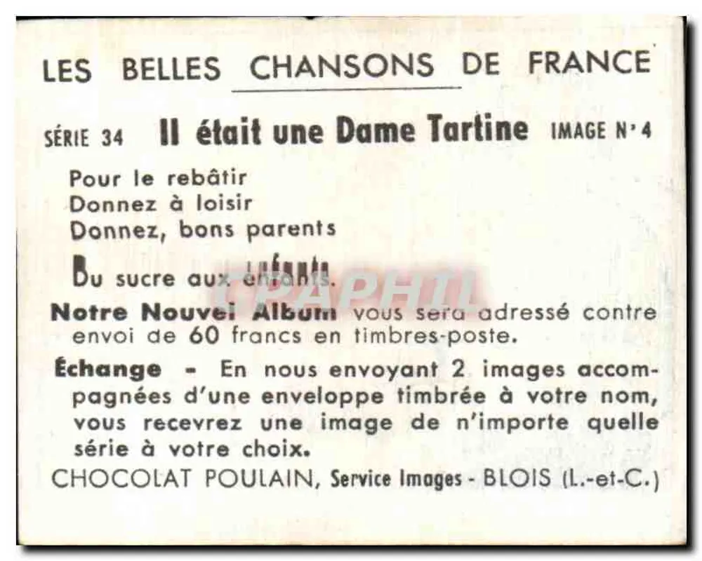 Chocolat Poulain — Werbung für Kinder — Service Images - Blois (L.-et-C.) - Rückseite