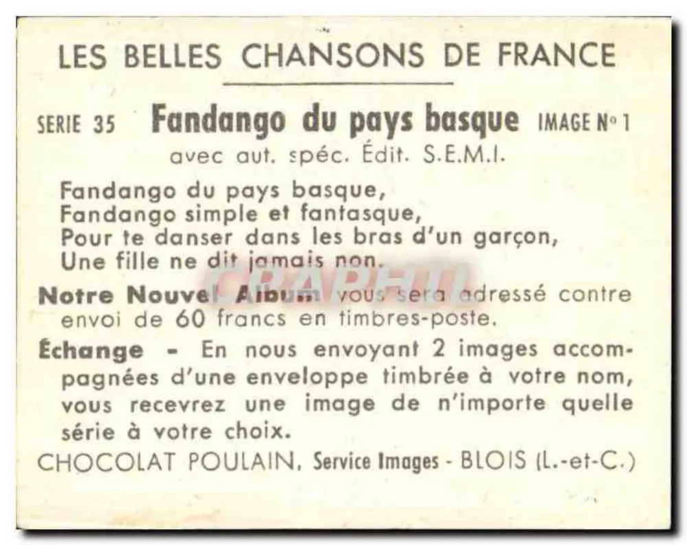 Fandango do país basco — série 35 — Chocolat Poulain - Verso