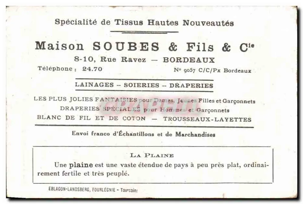 La Plaine — paysage rural avec travailleurs et village — éditeur Soubes & Fils & Cie - Verso