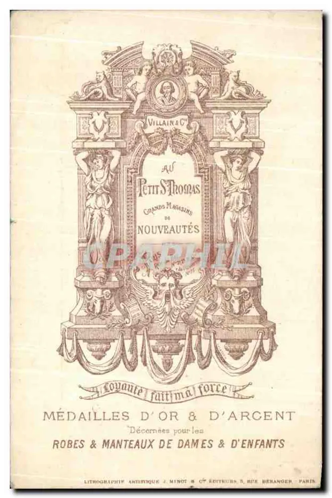 Huisje van de Kleine Sint Thomas — Parijs — Artistieke lithografie Minot & Cie, rue Beranger - Achterkant