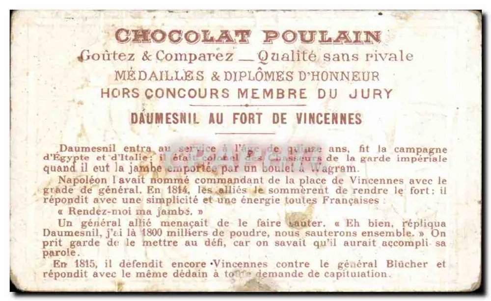 Daumesnil à Vincennes — Chocolat Poulain — Éditeur Daumesnil à Vincennes - Verso