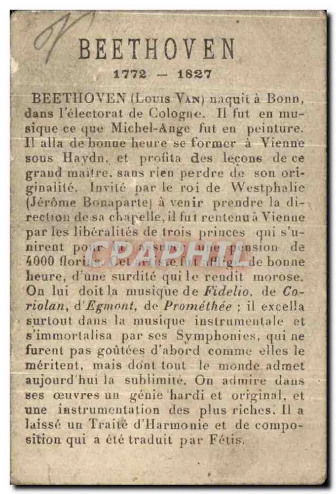 Beethoven — Portrait — Paul Mairesse in Cambrai - Rückseite