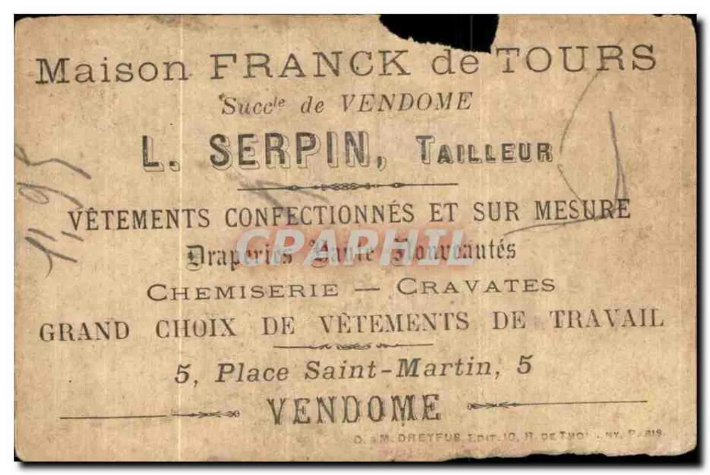 Komisches Hochzeitsbild — HochzeitsSzene mit Onkel und Cousin — Verleger L. SERPIN, Schneider, Vendôme - Rückseite