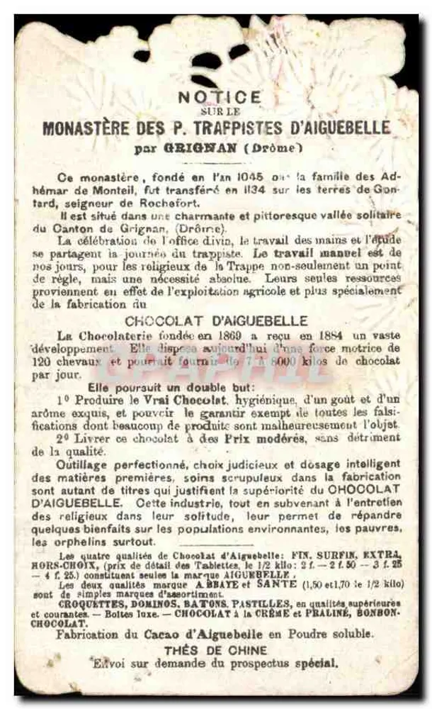 Pamiątka z klasztoru Aiguebelle — Grignan (Drôme) — wydawca nieznany - Rewers