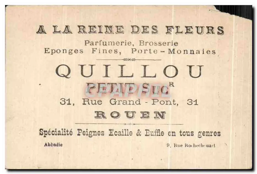 Theaterszene — Ciné-Mars, 1. Akt, 6. Szene — Quillou, Parfumeur, 31 Rue Grand-Pont, Rouen - Rückseite