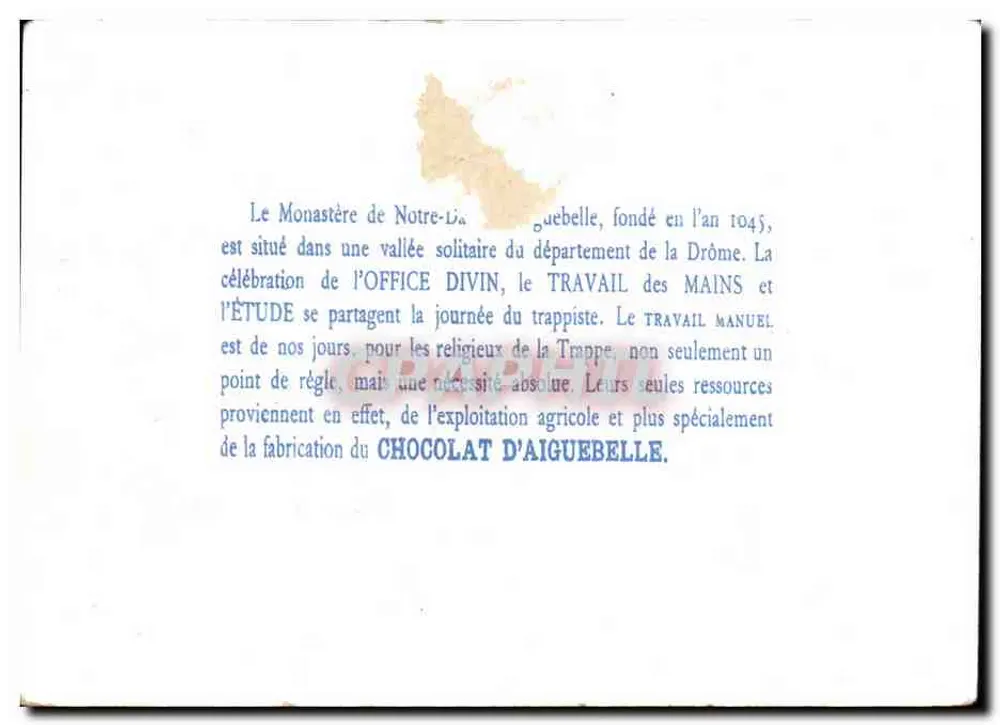 Klooster van Onze Lieve Vrouwe d'Aiguebelle — Drôme — uitgever : Chocolatfabriek d'Aiguebelle - Achterkant