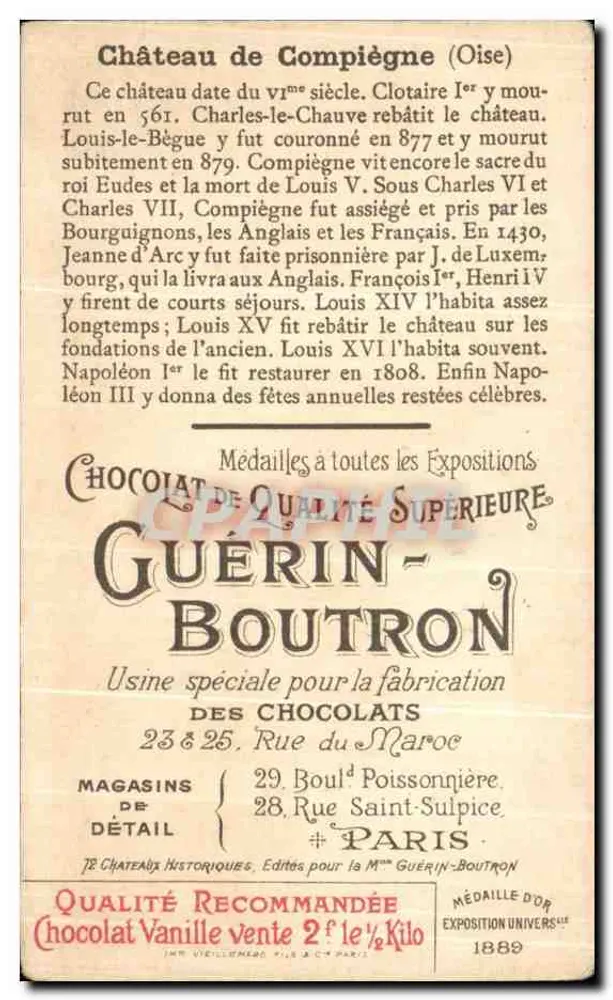 Castelo de Compiègne (Oise) — ilustração publicitária para o chocolate Guérin-Boutron — n° 23 - Verso