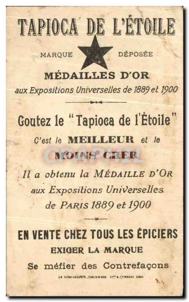 Palast des Kleides — Internationale Ausstellung von 1889 — Tapioca de l'Étoile - Rückseite