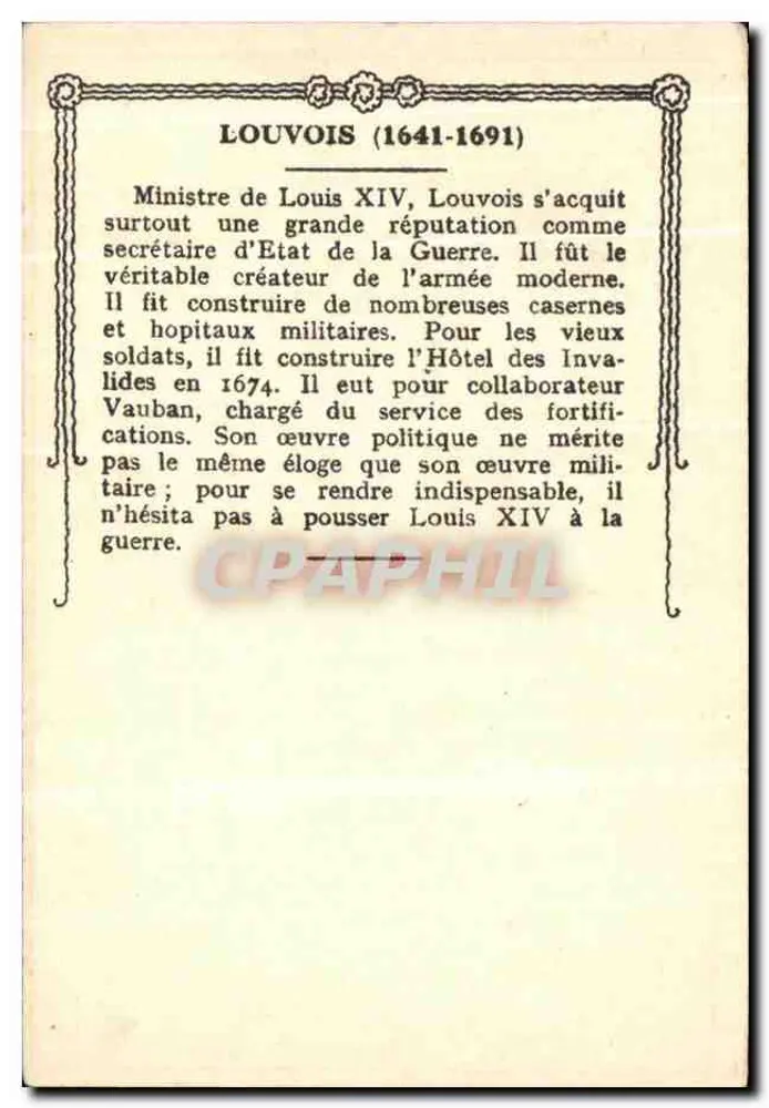 François-Michel Le Tellier, marquês de Louvois — Editor: Émile Du Vese, série 'Lanousse Illustré' - Verso