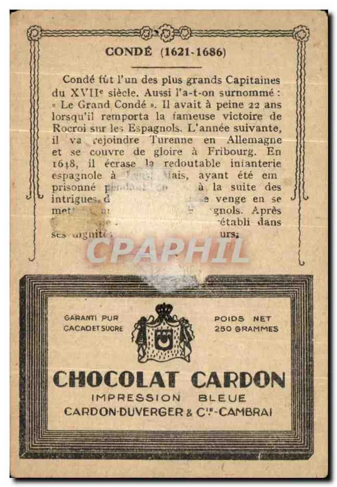 Louis II de Condé — prins van Condé, kapitein van de 17e eeuw — Chocolat Cardon - Achterkant
